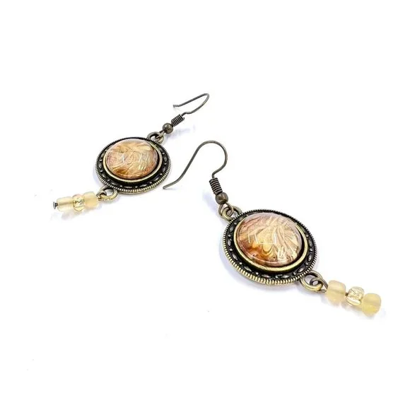 New / Handcrafted - Beautiful Copper & Gold Paint Skin Beaded Fishhook Earrings - Picture 1 of 7